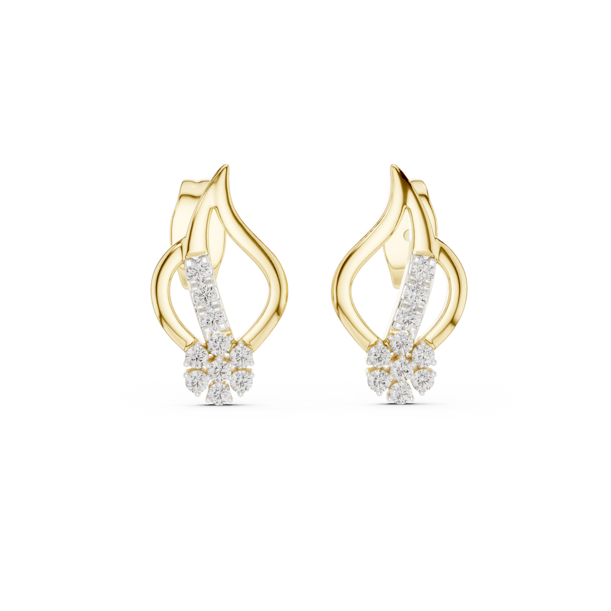 Stylish Flame Shape Gold & Diamond Stud Earrings