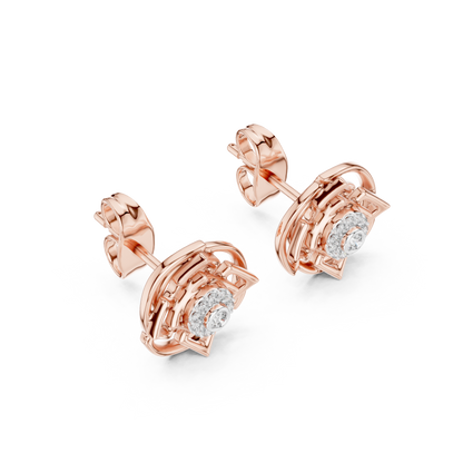 Premium Halo Cluster Gold Stud Earrings