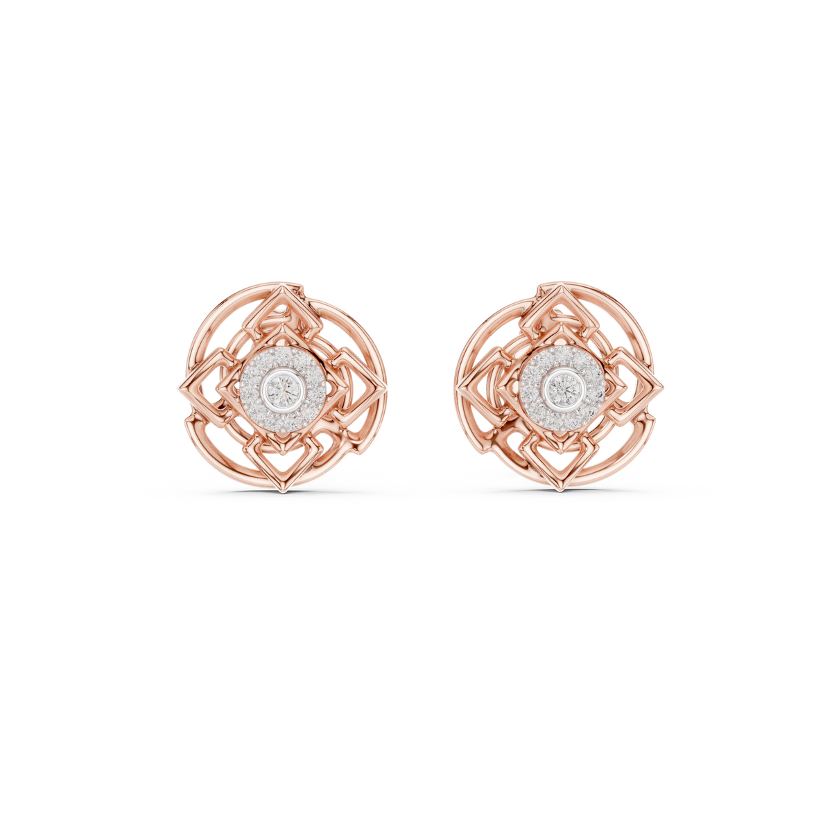 Premium Halo Cluster Gold Stud Earrings