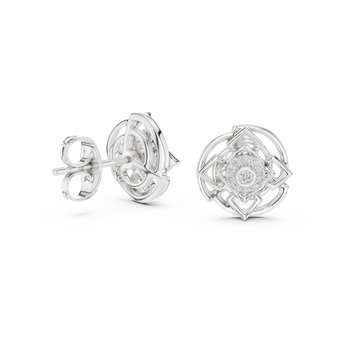 Premium Halo Cluster Gold Stud Earrings