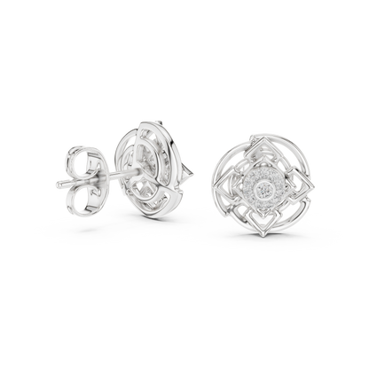 Premium Halo Cluster Gold Stud Earrings
