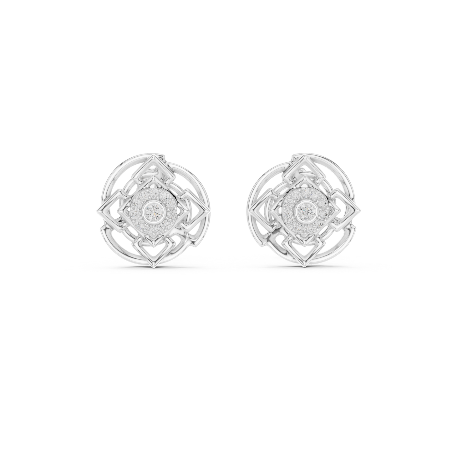 Premium Halo Cluster Gold Stud Earrings