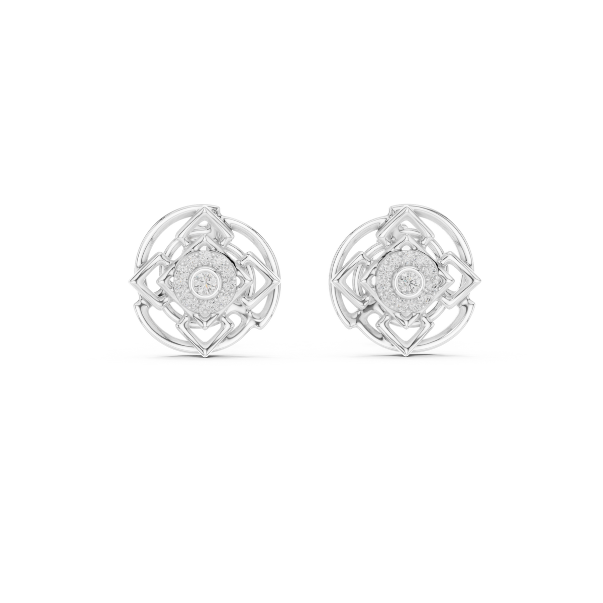 Premium Halo Cluster Gold Stud Earrings