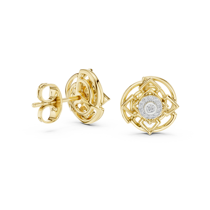 Premium Halo Cluster Gold Stud Earrings