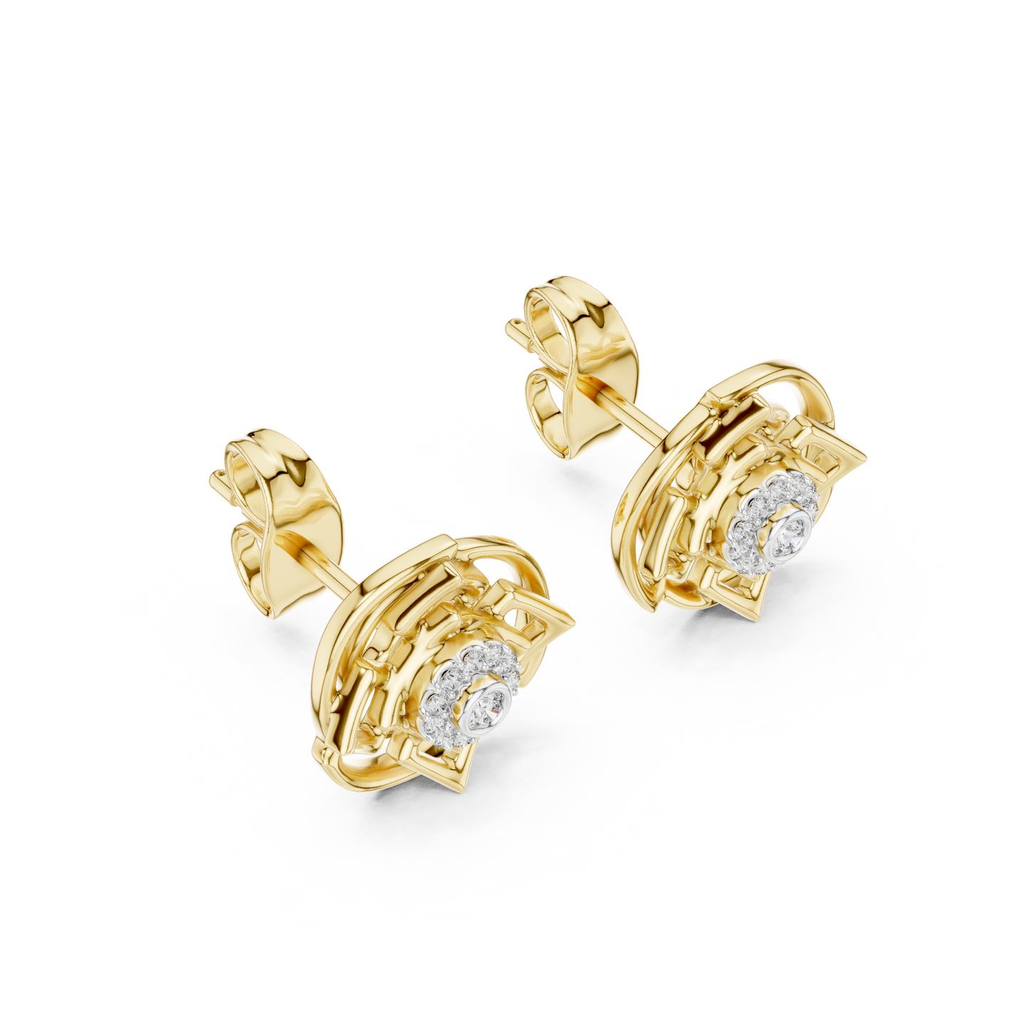 Premium Halo Cluster Gold Stud Earrings