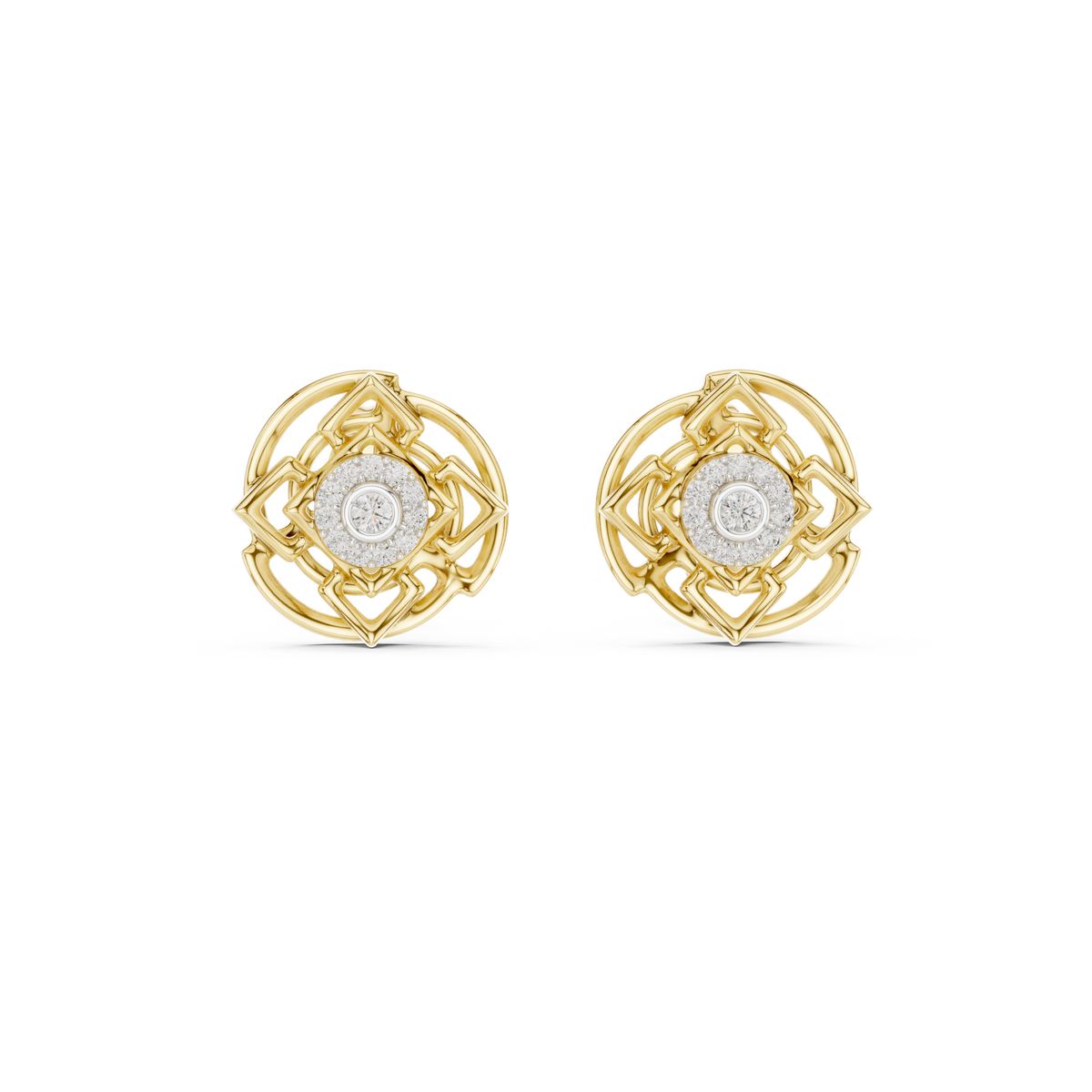 Premium Halo Cluster Gold Stud Earrings