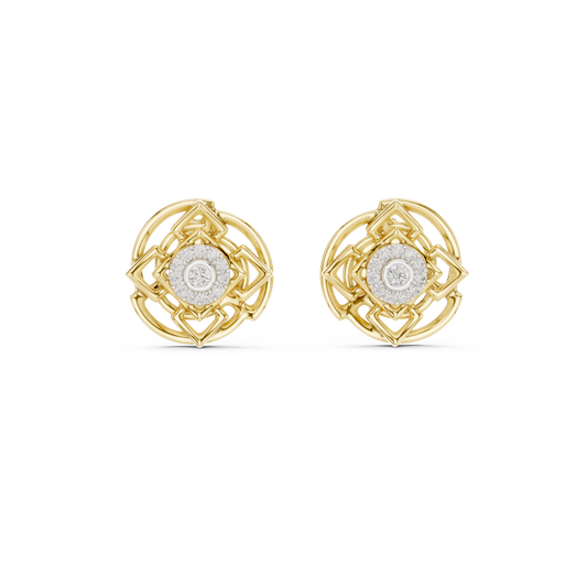Premium Halo Cluster Gold Stud Earrings