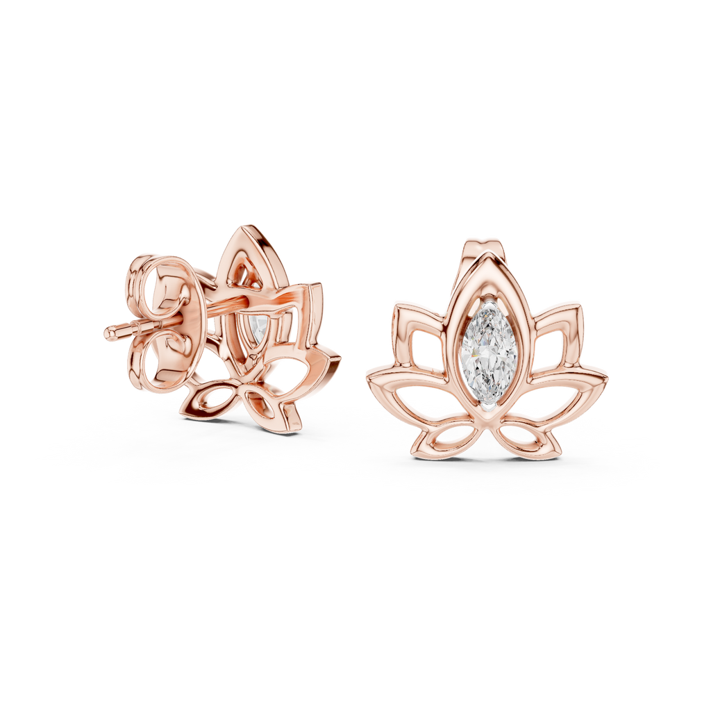 Celestial Lotus Marquise Diamond Stud Earrings