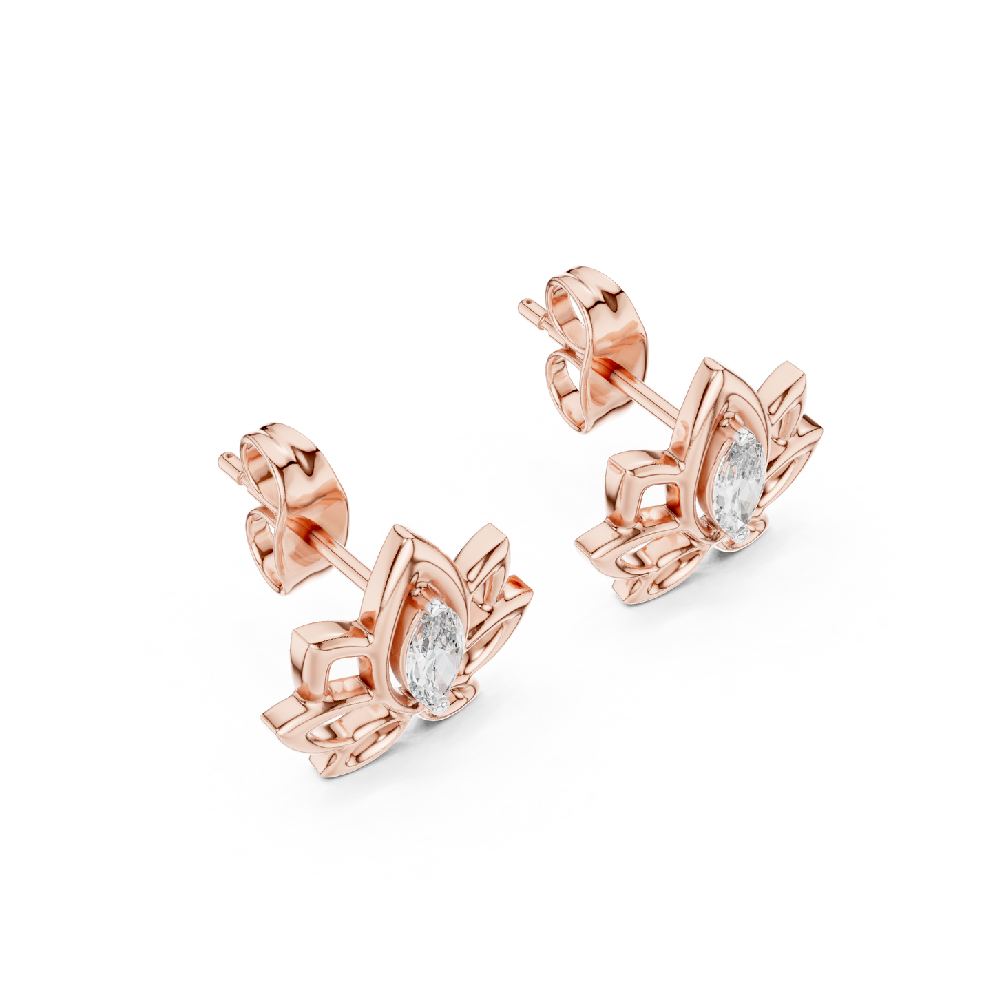 Celestial Lotus Marquise Diamond Stud Earrings