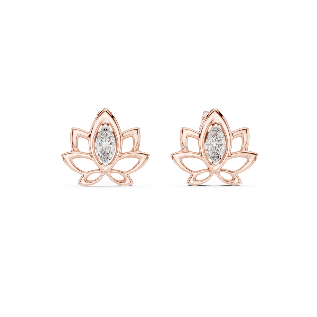 Celestial Lotus Marquise Diamond Stud Earrings