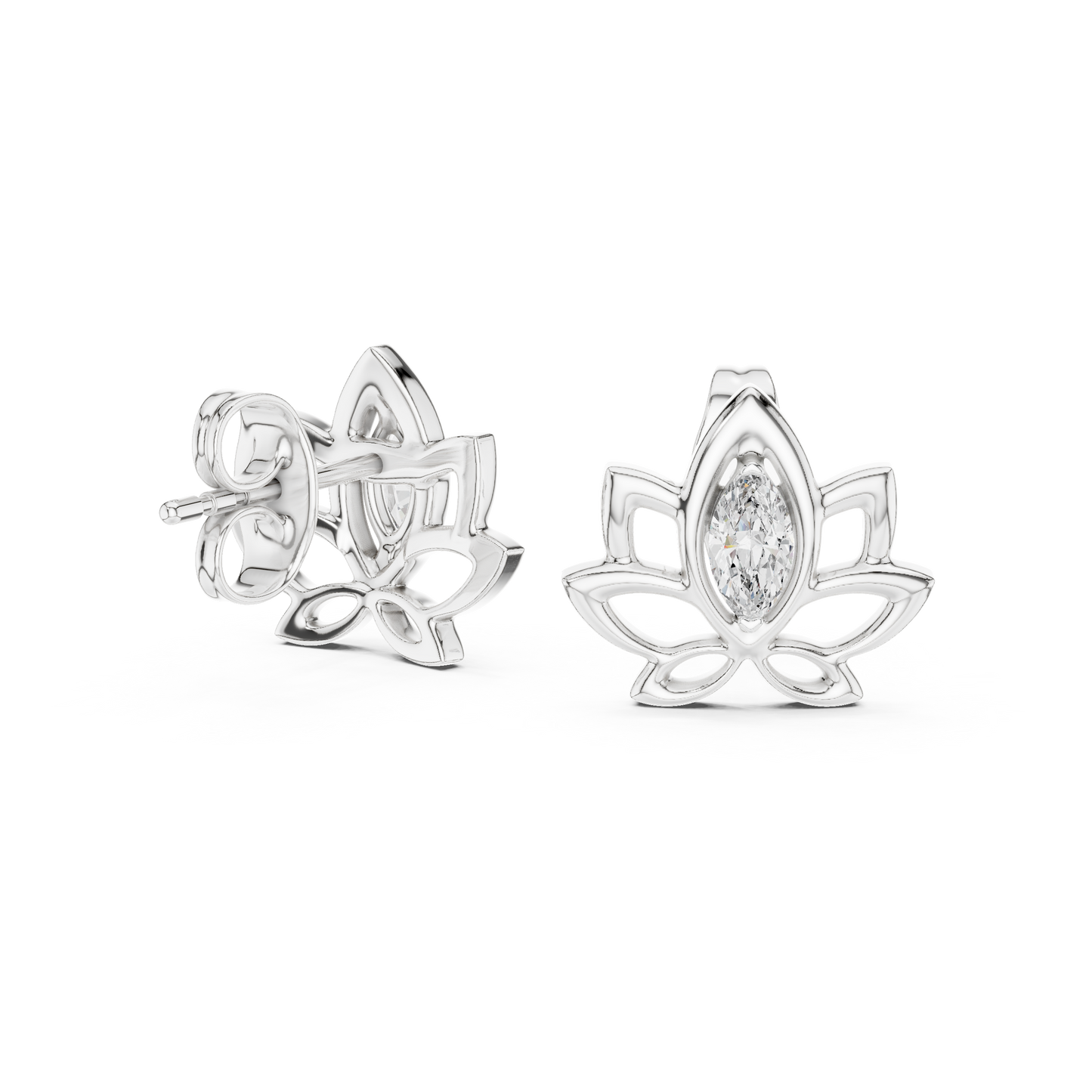 Celestial Lotus Marquise Diamond Stud Earrings