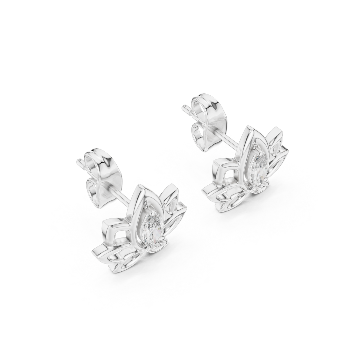 Celestial Lotus Marquise Diamond Stud Earrings