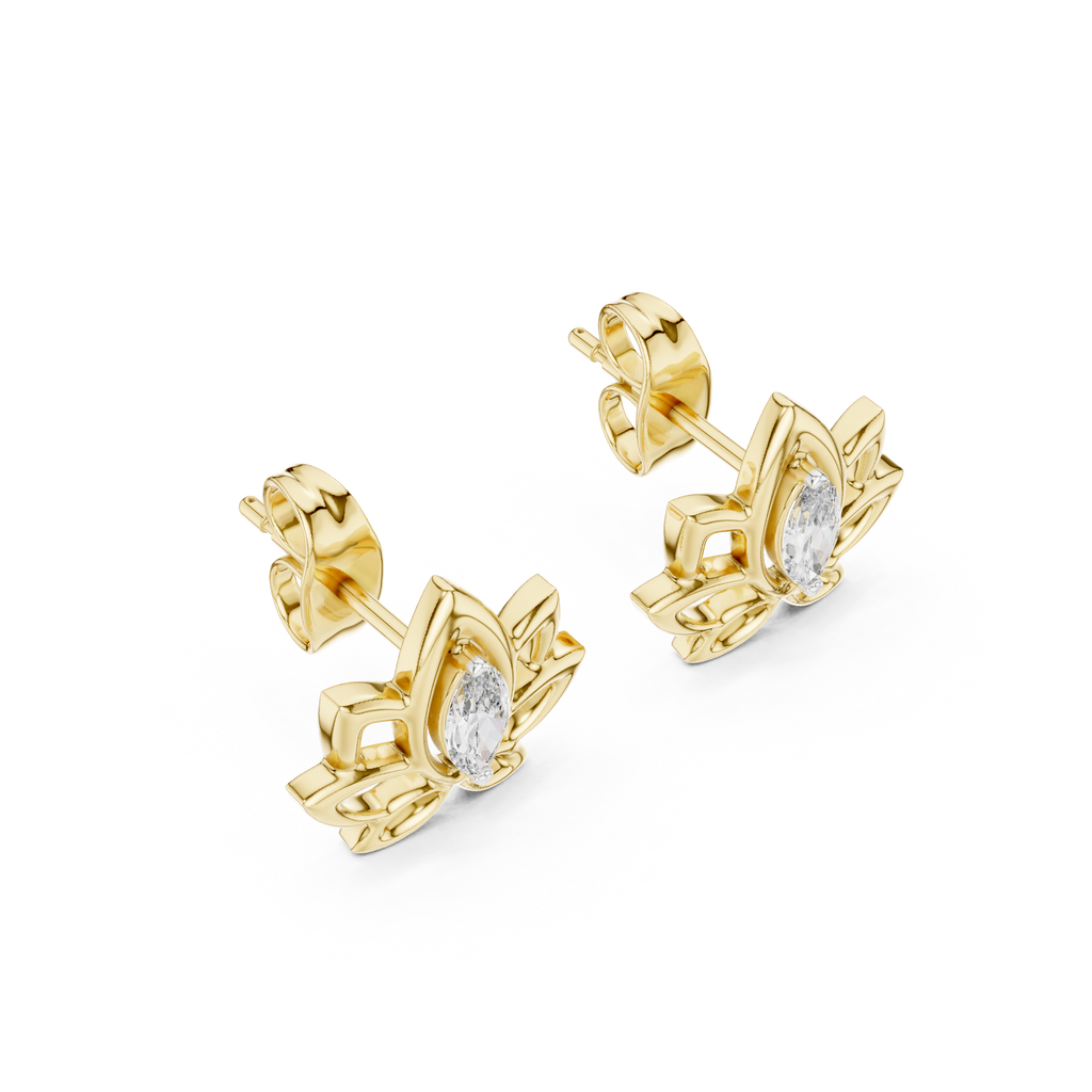 Celestial Lotus Marquise Diamond Stud Earrings