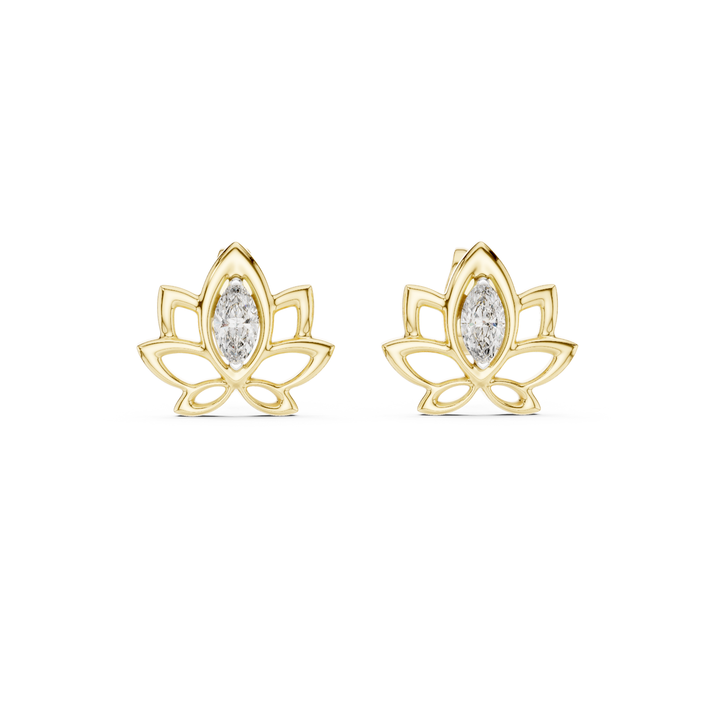 Celestial Lotus Marquise Diamond Stud Earrings