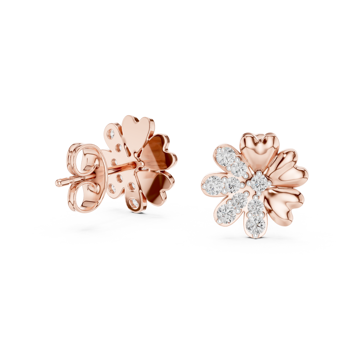 Elegant Blossom Diamond Gold Stud Earrings