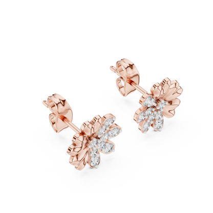 Elegant Blossom Diamond Gold Stud Earrings