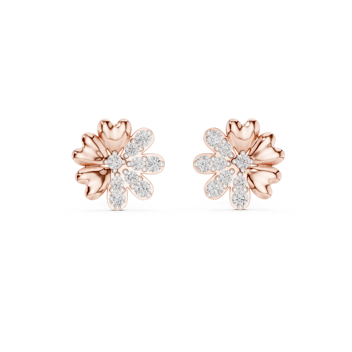 Elegant Blossom Diamond Gold Stud Earrings