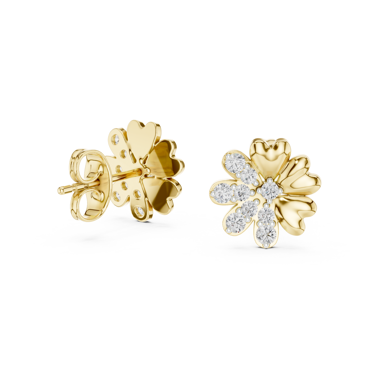 Elegant Blossom Diamond Gold Stud Earrings