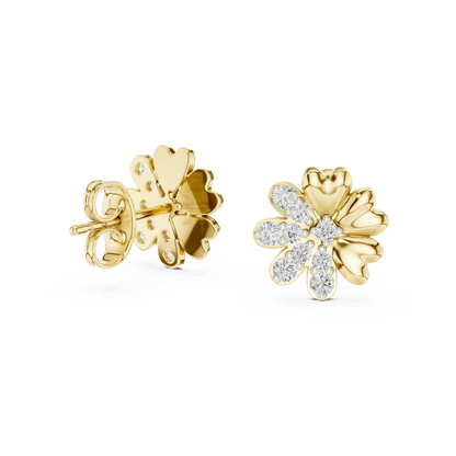 Elegant Blossom Diamond Gold Stud Earrings