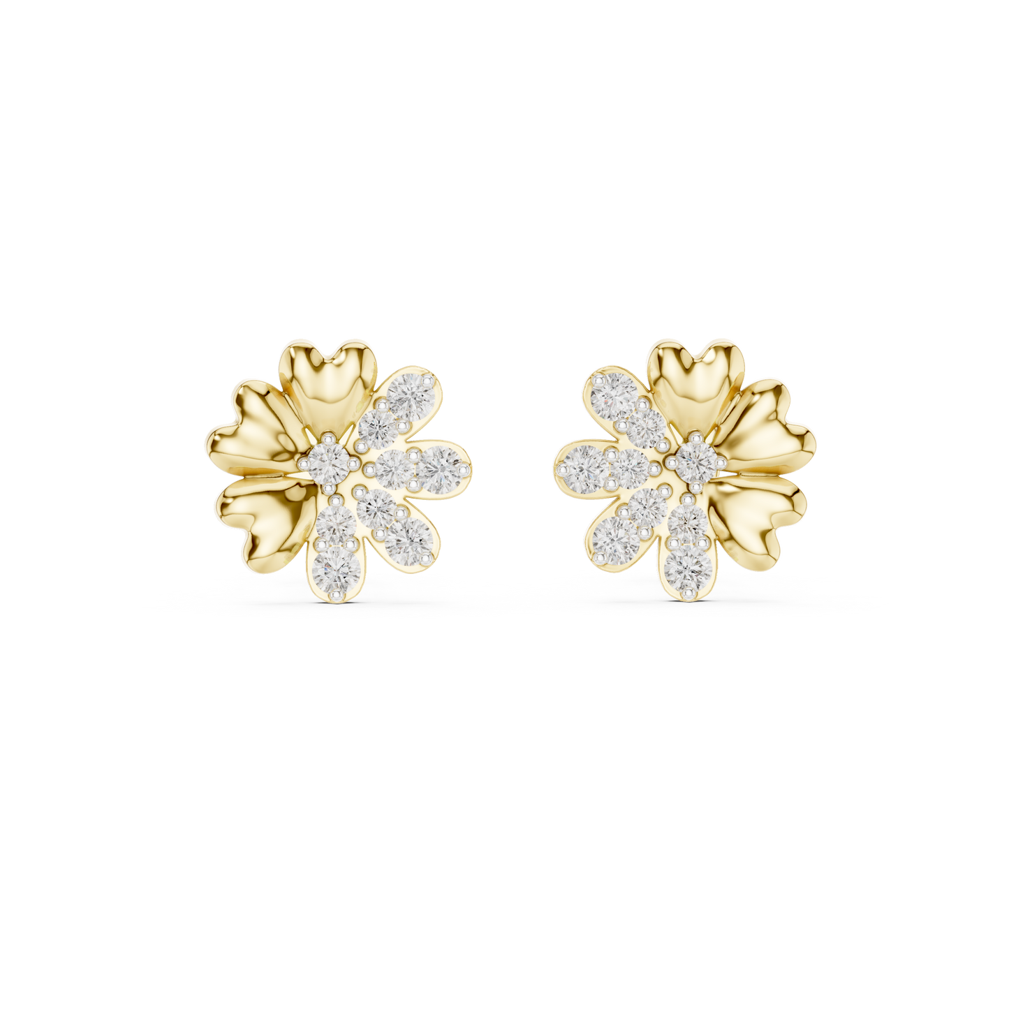 Elegant Blossom Diamond Gold Stud Earrings