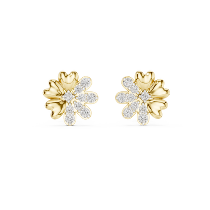 Elegant Blossom Diamond Gold Stud Earrings
