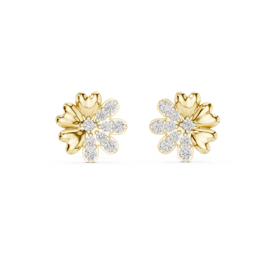 Elegant Blossom Diamond Gold Stud Earrings