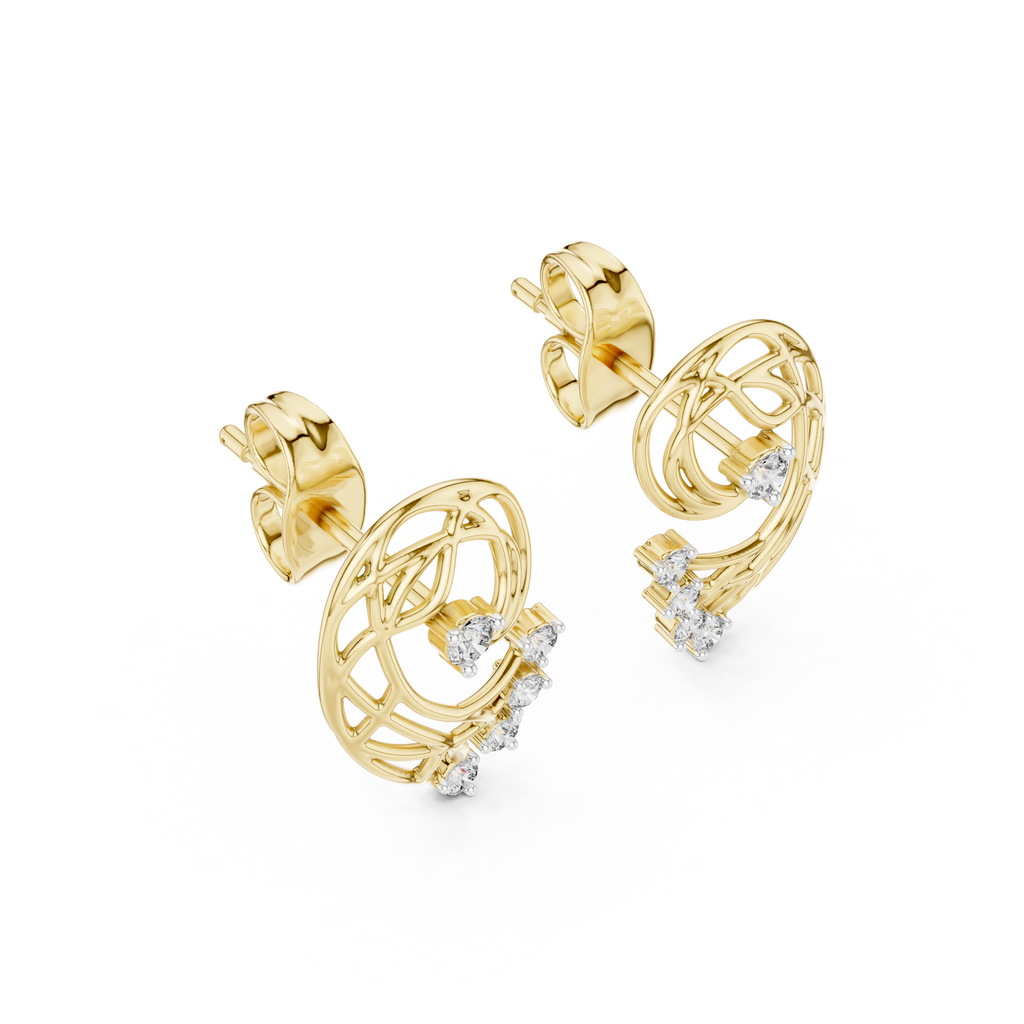 Funkelnde Diamant-Gold-Creolen | Ohrringe mit Blumenmuster