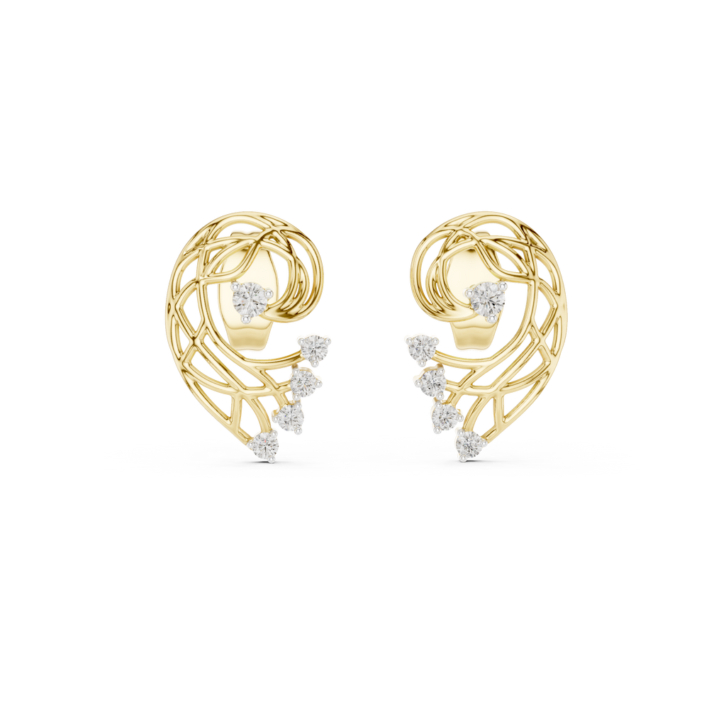 Funkelnde Diamant-Gold-Creolen | Ohrringe mit Blumenmuster