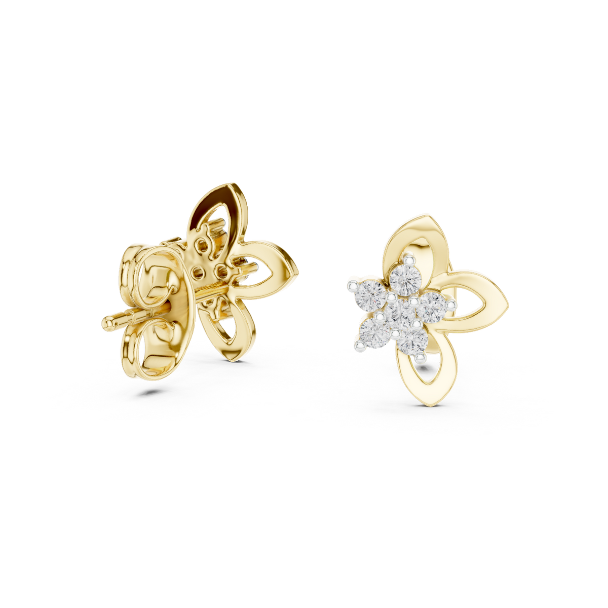 Funkelnde Diamant-Gold-Creolen | Ohrringe mit Blumenmuster