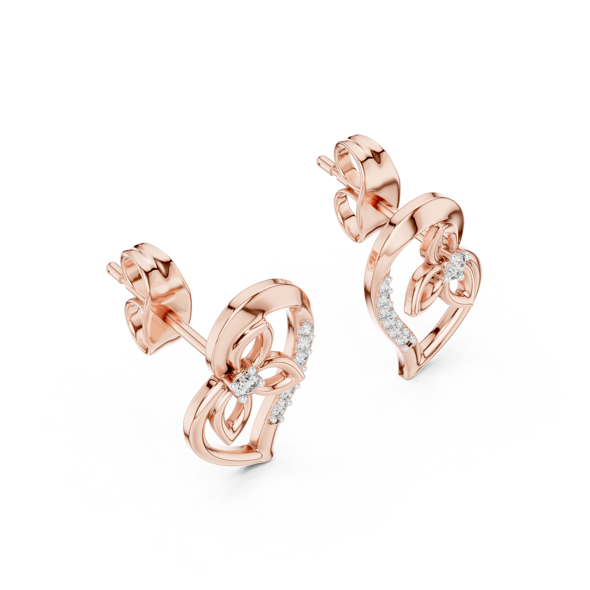 Elegant Intertwined Heart Diamond Stud Earrings