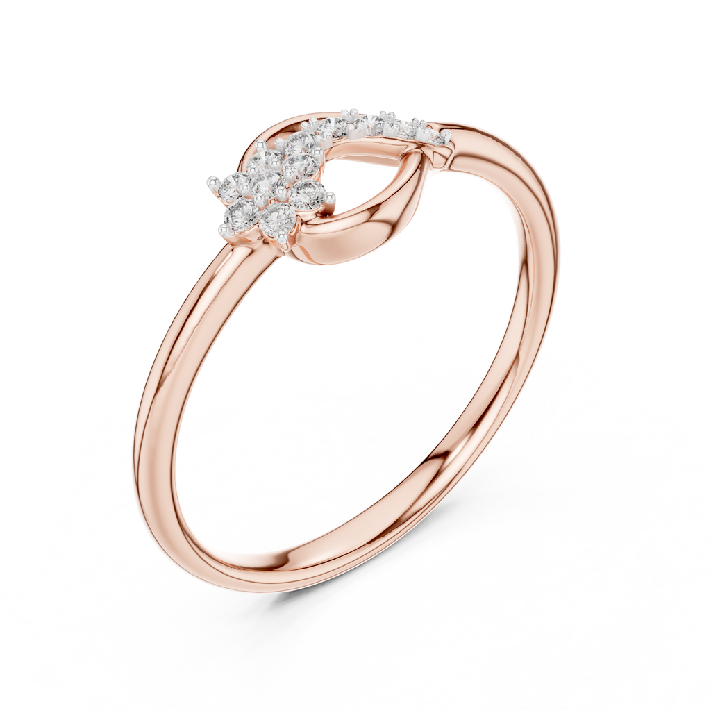 Golden Wave Diamond Floral Ring