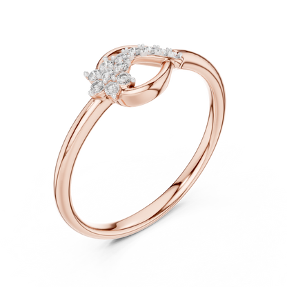 Golden Wave Diamond Floral Ring