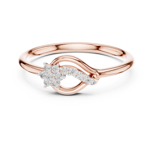 Golden Wave Diamond Floral Ring
