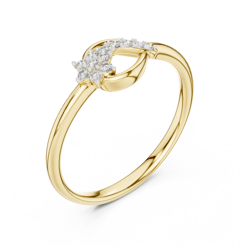 Golden Wave Diamond Floral Ring