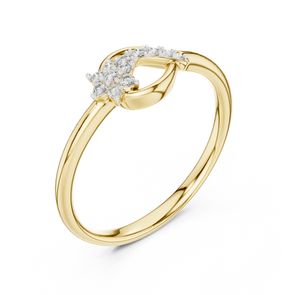 Golden Wave Diamond Floral Ring