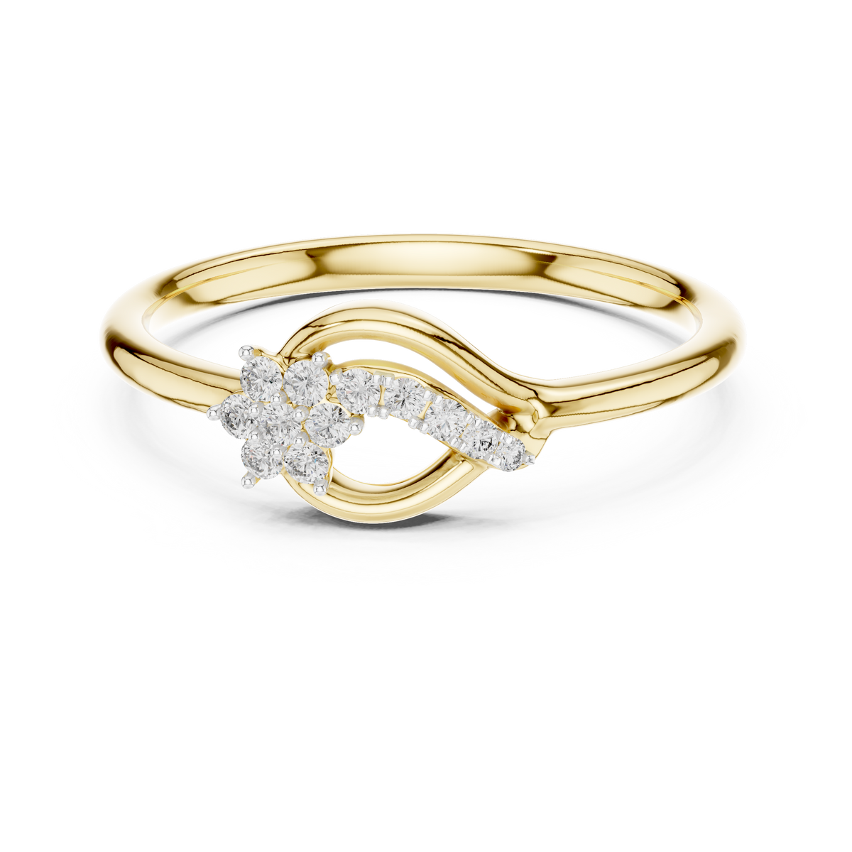 Golden Wave Diamond Floral Ring