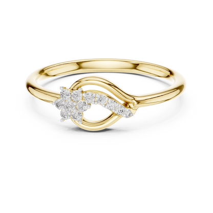 Golden Wave Diamond Floral Ring