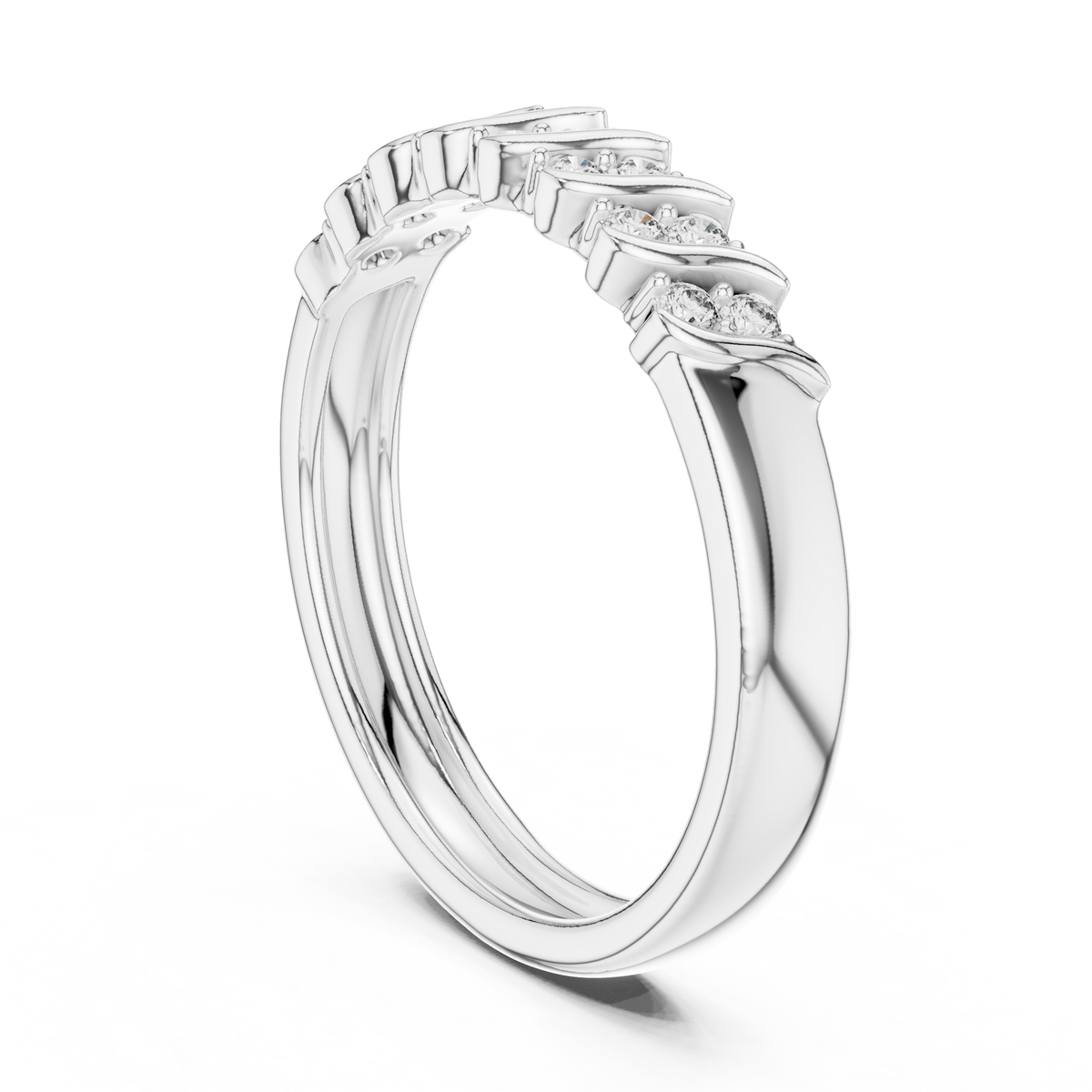 Sparkling Diamond Twist Band Ring – Modern White Gold Design