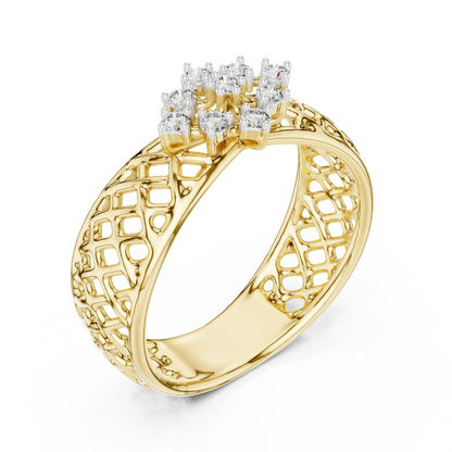 Elegant Filigree Diamond Statement Ring in Gold