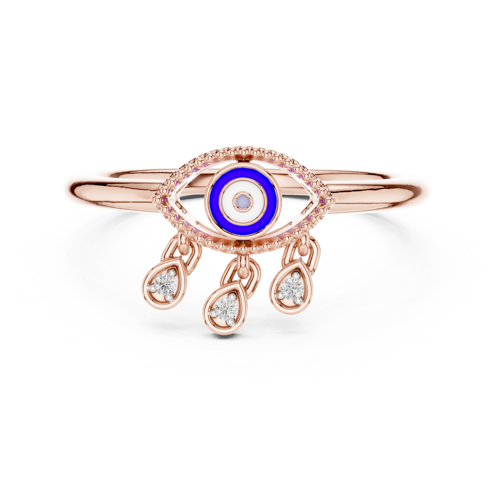 Elegant Blue Evil Eye Ring with Diamond Charms