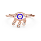 Elegant Blue Evil Eye Ring with Diamond Charms