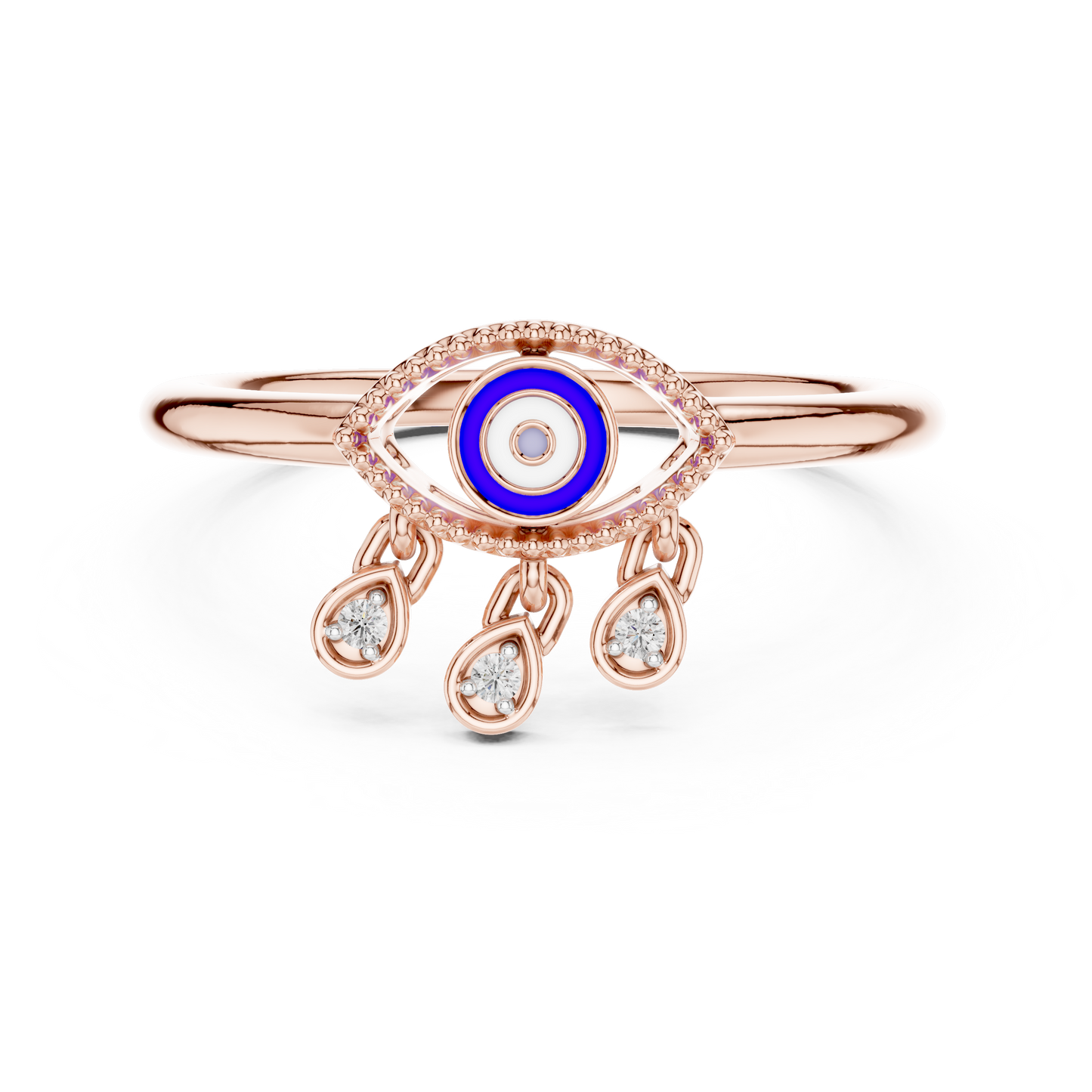 Elegant Blue Evil Eye Ring with Diamond Charms