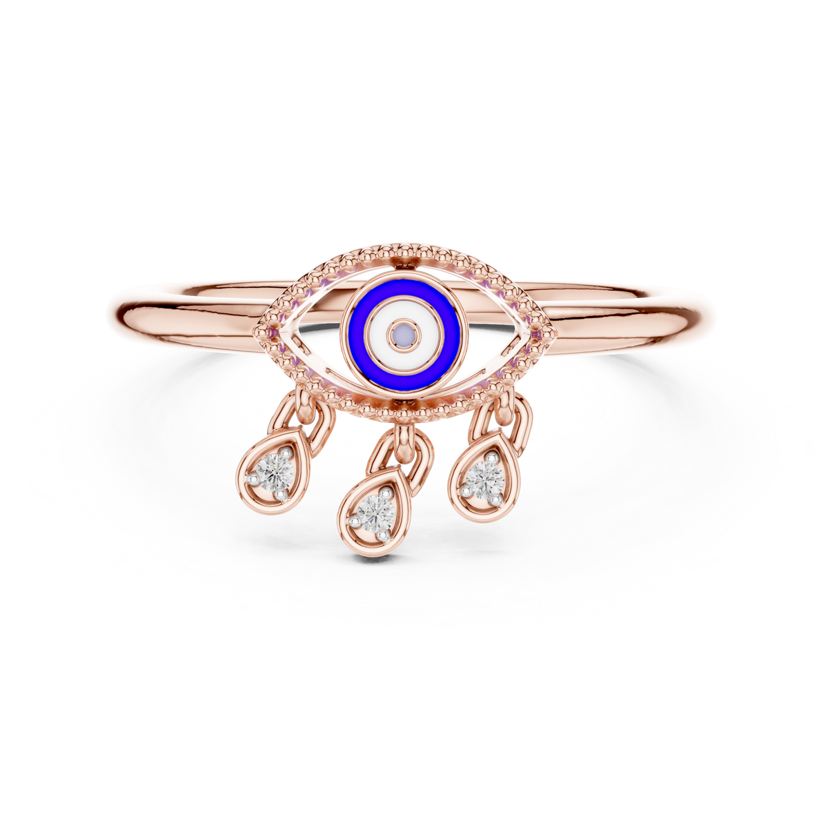 Elegant Blue Evil Eye Ring with Diamond Charms