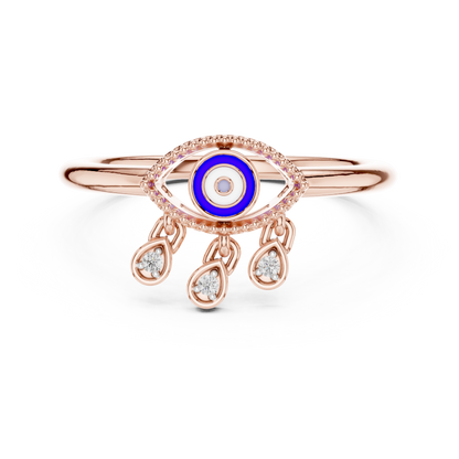 Elegant Blue Evil Eye Ring with Diamond Charms