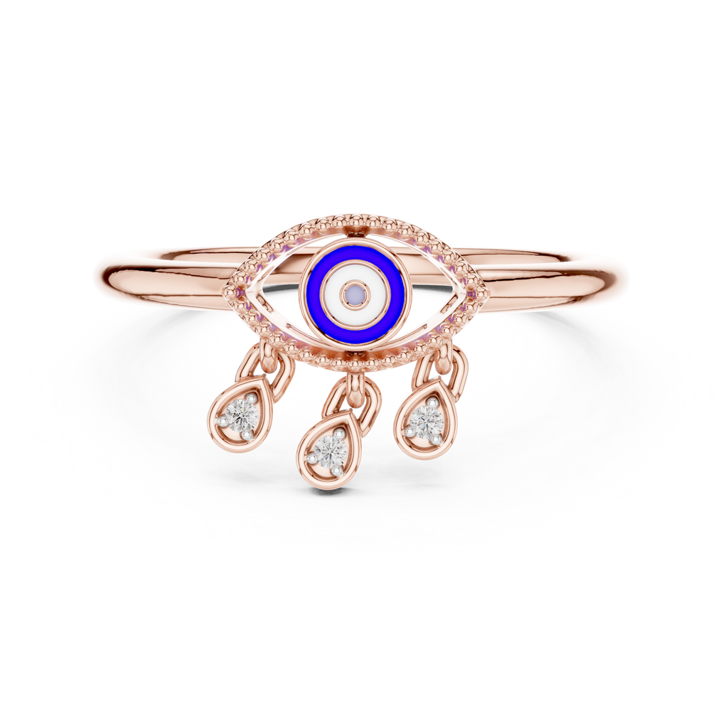 Elegant Blue Evil Eye Ring with Diamond Charms
