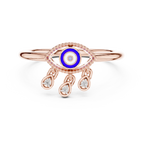Elegant Blue Evil Eye Ring with Diamond Charms