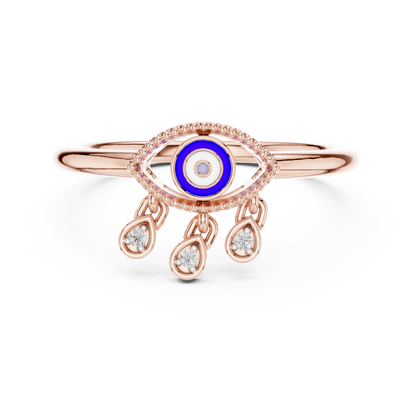 Elegant Blue Evil Eye Ring with Diamond Charms