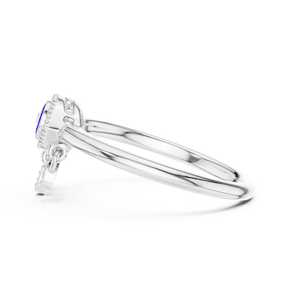 Elegant Blue Evil Eye Ring with Diamond Charms