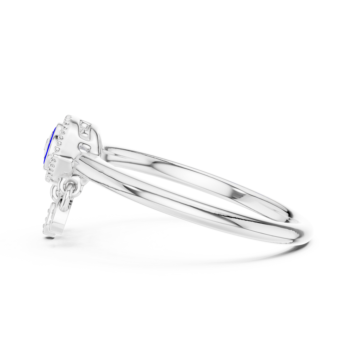 Elegant Blue Evil Eye Ring with Diamond Charms