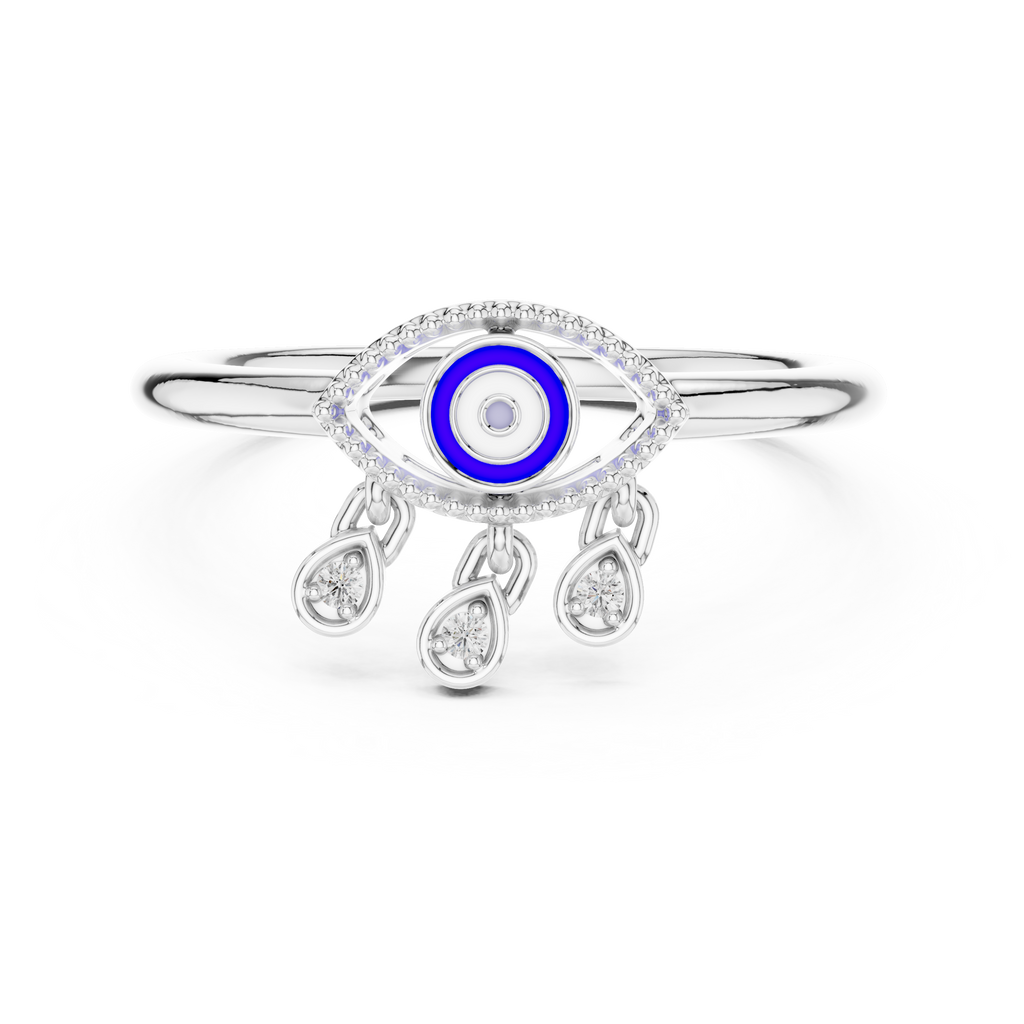 Elegant Blue Evil Eye Ring with Diamond Charms